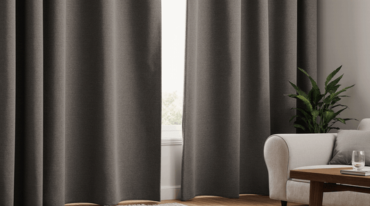 Rideaux occultants épais bloquant la lumière dans un salon lumineux avec texture dense visible.