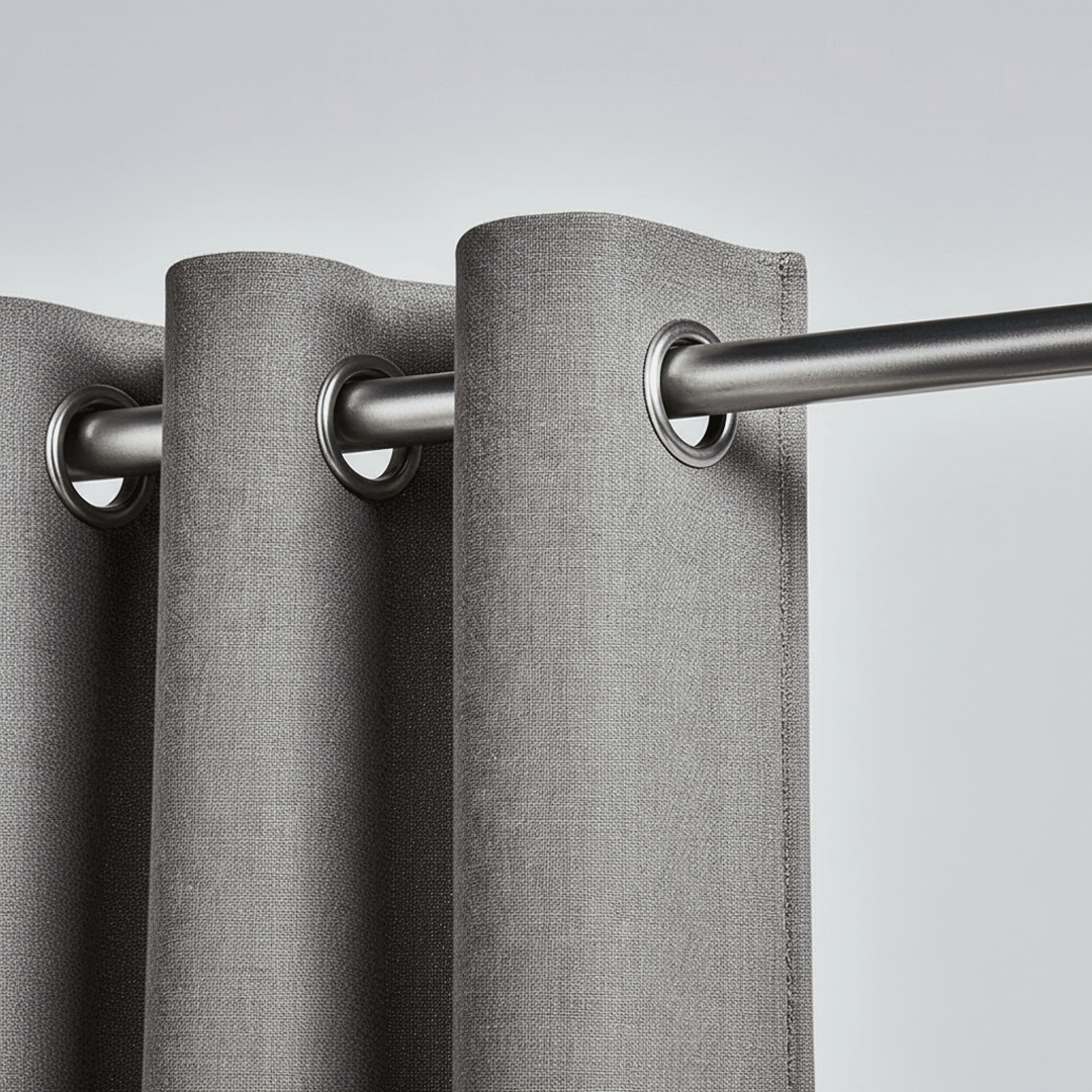 Gros plan sur un rideau gris